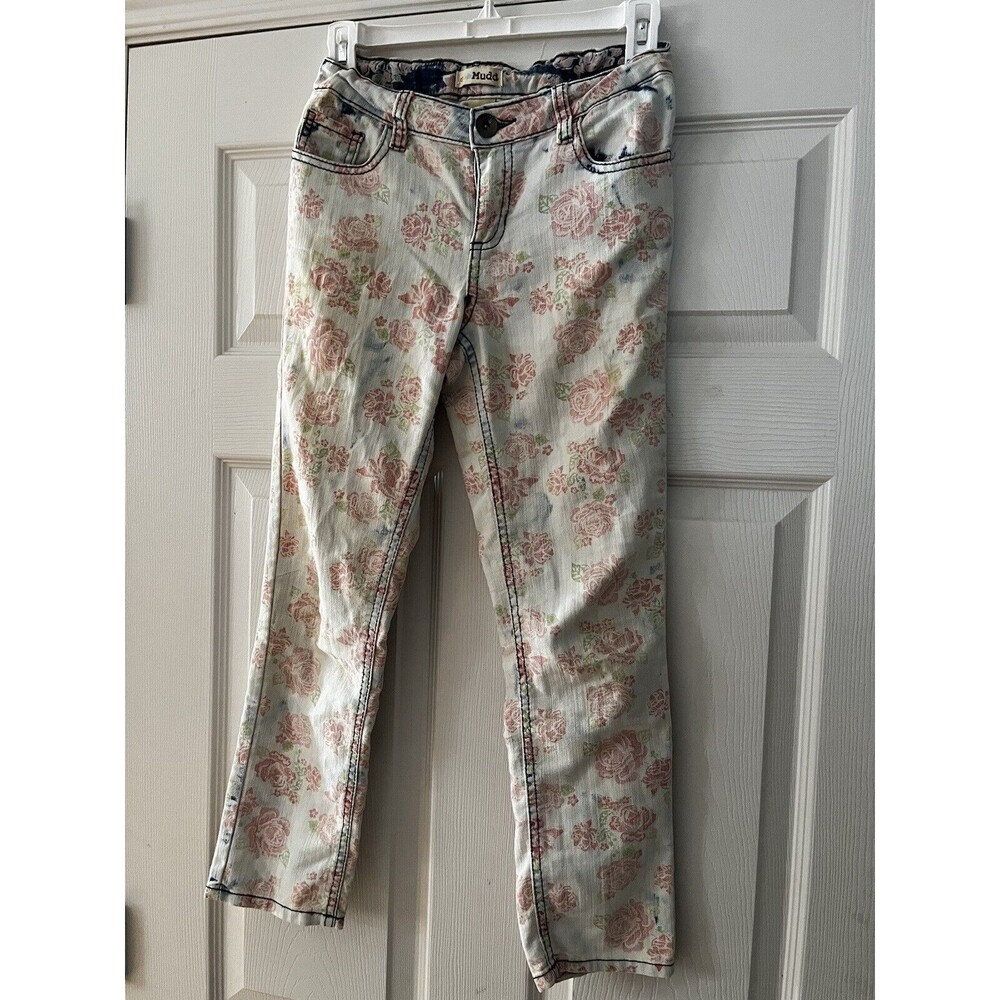 MUDD Light ANKLE Jeans Jeggings Antique Rose Pattern, Lt. Blue Size 14 - Picture 3 of 4